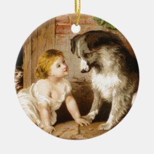 Viktorianisches Mädchen und ihr Hund Keramik Ornament