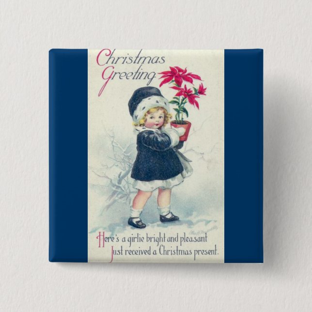 Viktorianisches Mädchen Vintage Blau Weihnachtskno Button (Vorderseite)
