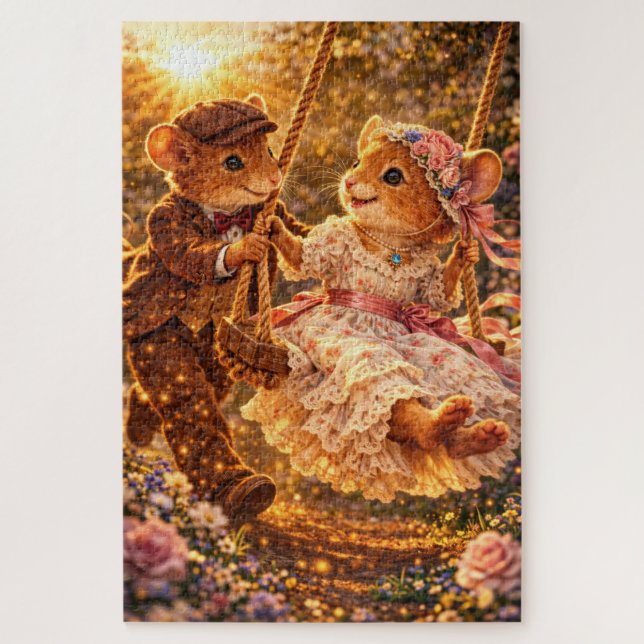 Viktorianisches Mäusepaar-Gartenschaukel Puzzle (Vertikal)