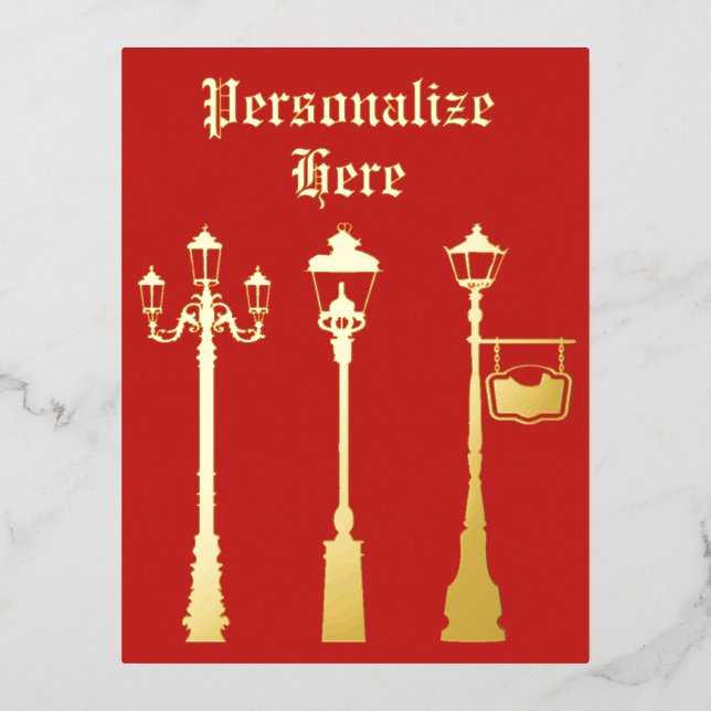 Viktorianisches Messinglampengold Folien Feiertagspostkarte (Vorderseite)