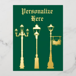 Viktorianisches Messinglampengold Folien Feiertagspostkarte