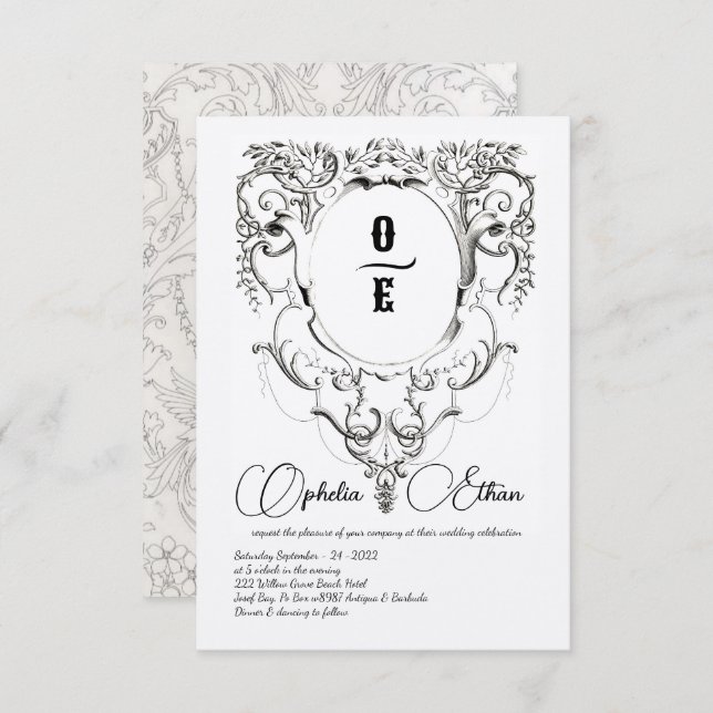 Viktorianisches Monogramm Wappen Hochzeit Einladung (Vorne/Hinten)