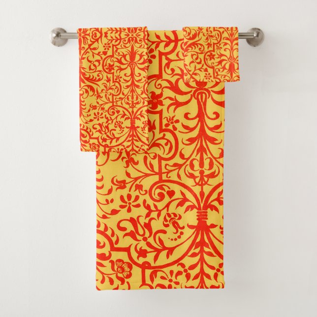 Viktorianisches orangefarbenes Motiv Badhandtuch Set (Insitu)