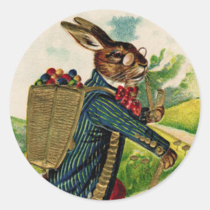 Viktorianisches Osterhasen mit Pipe Runder Aufkleber