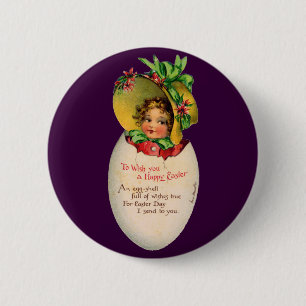 Viktorianisches Ostern, Vintage-Mädchen mit Haube Button