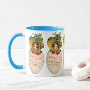 Viktorianisches Ostern, Vintage-Mädchen mit Haube Tasse