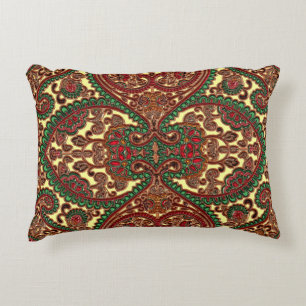 Viktorianisches Paisley-Muster in Rot-Grün Dekokissen