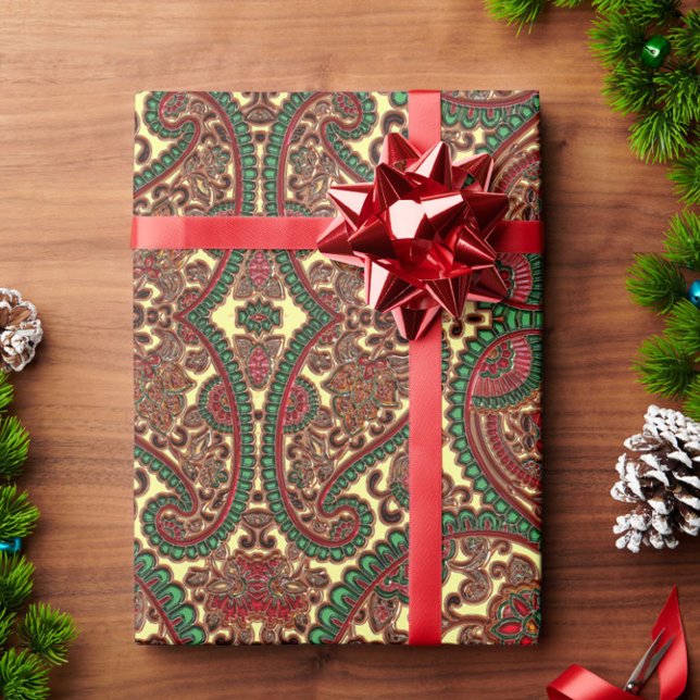 Viktorianisches Paisley-Muster in Rot-Grün Geschenkpapier (Von Creator hochgeladen)