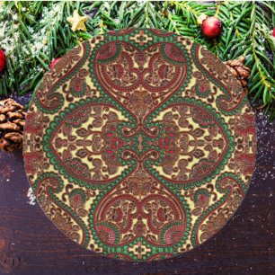 Viktorianisches Paisley-Muster in Rot-Grün Pappteller