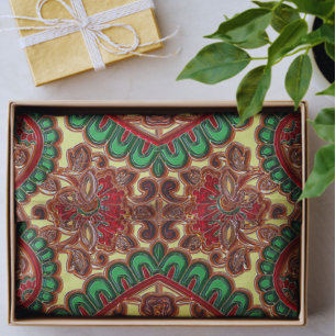 Viktorianisches Paisleymuster elegantes Rot Grün G Seidenpapier