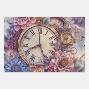 Viktorianisches Pastell-Steampunk-Muster Geschenkpapier Set