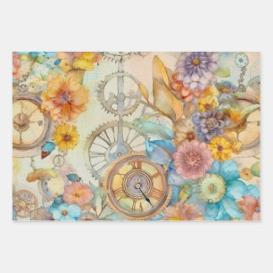 Viktorianisches Pastell-Steampunk-Muster Geschenkpapier Set