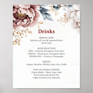Viktorianisches Peony Luxe Drinks Menü Poster