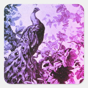 Viktorianisches Pfauenblumen Elegantes Städtchen l Quadratischer Aufkleber