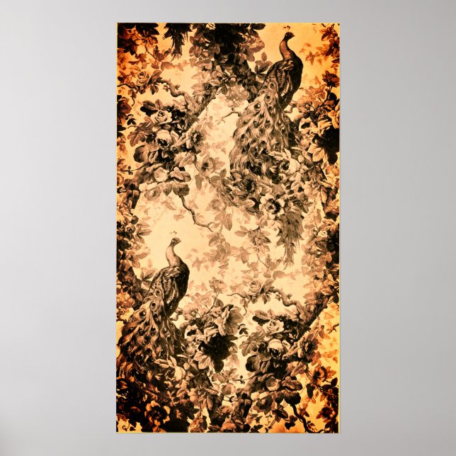Viktorianisches Pfauenblumenmuster Poster (Vorne)