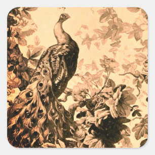 Viktorianisches Pfauenblütenmuster Quadratischer Aufkleber