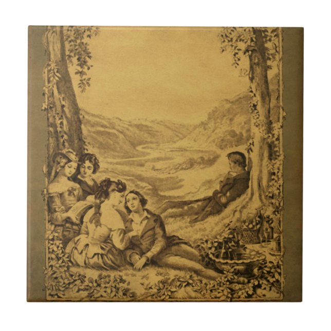 Viktorianisches Picknick Vintage-Kunstfliese Fliese (Vorderseite)