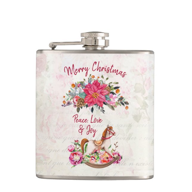 Viktorianisches Rockpferd & Poinsettia Weihnachten Flachmann (Vorderseite)