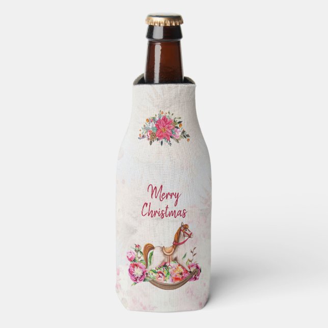 Viktorianisches Rockpferd & Poinsettia Weihnachten Flaschenkühler (Flaschenvorderseite)