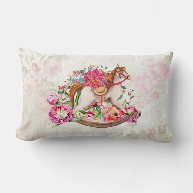 Viktorianisches Rockpferd & Poinsettia Weihnachten Lendenkissen (Vorderseite)