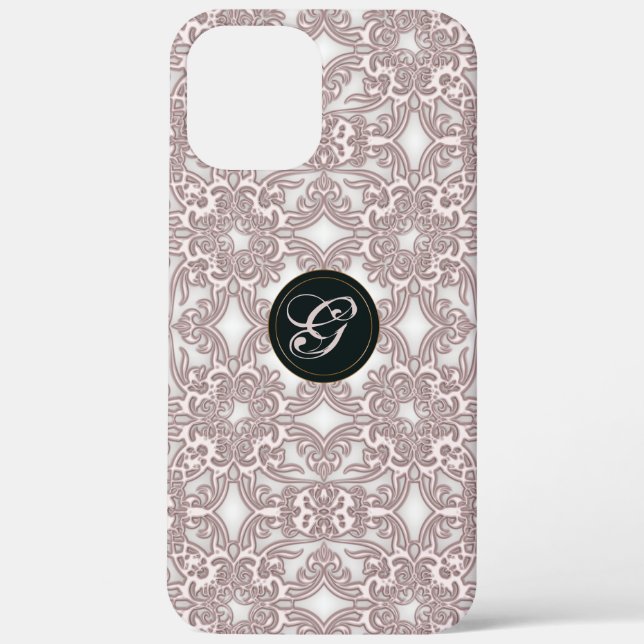 Viktorianisches rosa Muster. Monogramm. Case-Mate iPhone Hülle (Rückseite)
