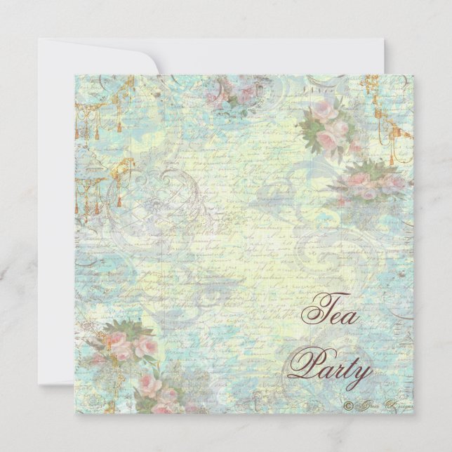 Viktorianisches Rosa Tee-Party Einladung (Vorderseite)