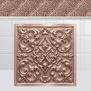 Viktorianisches Roségold-Rosa geprägtes Filigree-A Fliese