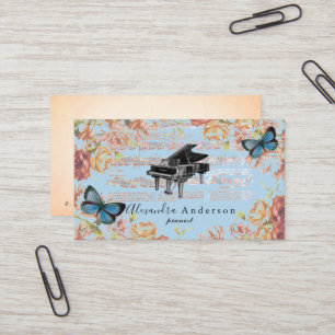 Viktorianisches Rosen-Vintages Klavier-blaue Visitenkarte