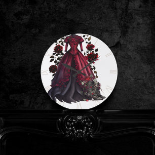 Viktorianisches rotes Kleid und Absätze Antikes Runde Wanduhr