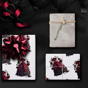 Viktorianisches Rotes Kleid und Heels   Antike Ros Geschenkpapier Set
