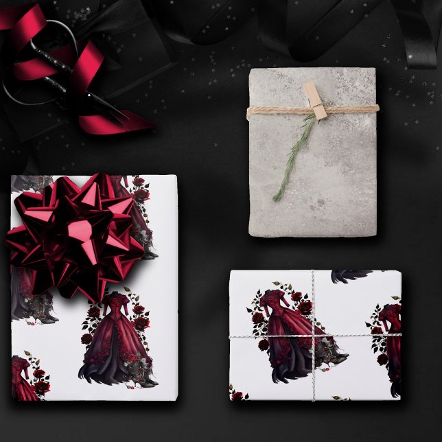 Viktorianisches Rotes Kleid und Heels | Antike Ros Geschenkpapier Set (Von Creator hochgeladen)