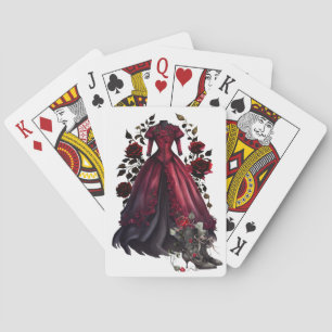 Viktorianisches rotes Kleid und Stöckelschuhe An Spielkarten
