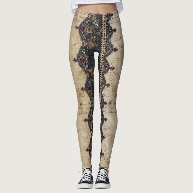 Viktorianisches Rubinhohlspitzen-Gotikmuster (4) Leggings (Vorderseite)