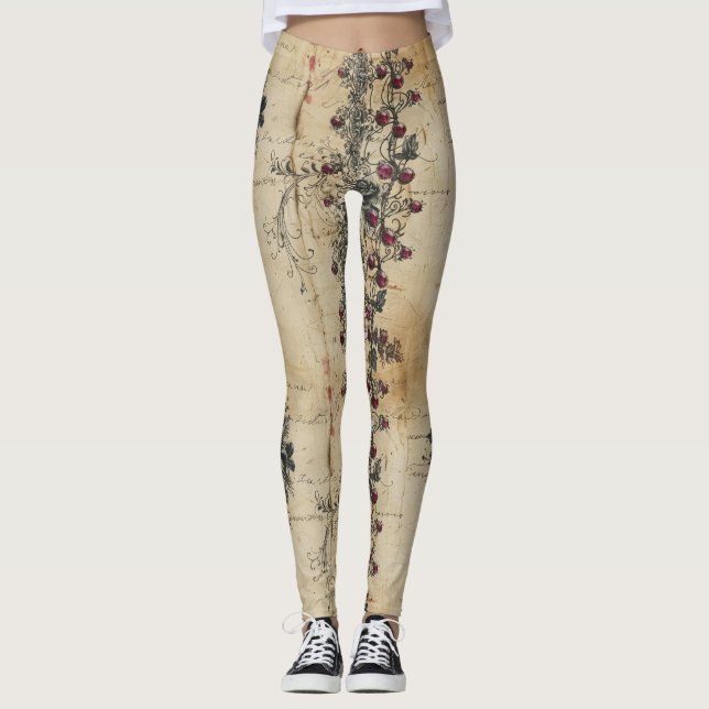 Viktorianisches Rubinpunt-Gotikmuster (2) Leggings (Vorderseite)