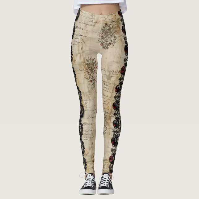 Viktorianisches Rubinpunt-Gotikmuster (5) Leggings (Vorderseite)