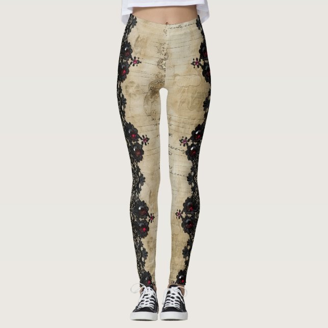 Viktorianisches Rubinpunt-Gotikmuster (6) Leggings (Vorderseite)