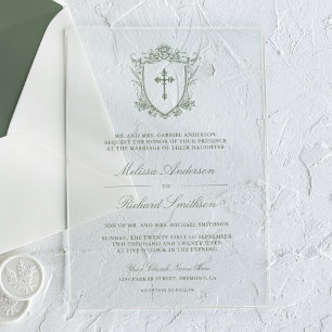 Viktorianisches Salbeigrün katholisches Hochzeit Acryleinladungen