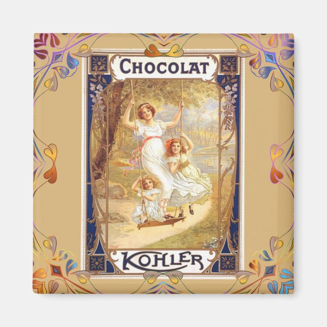 Viktorianisches Schokoladenetikett mit floraler El Magnet (Vorne)