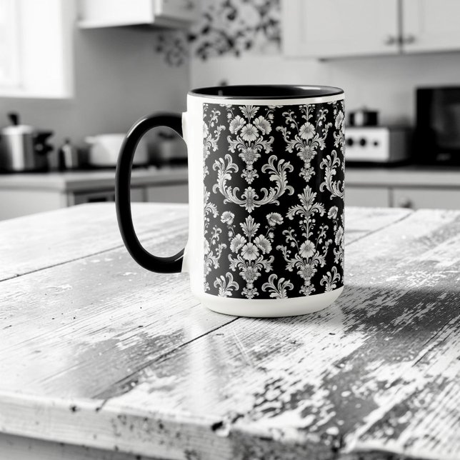 Viktorianisches Schwarz-Weiß-Damaskusmuster Tasse (Von Creator hochgeladen)