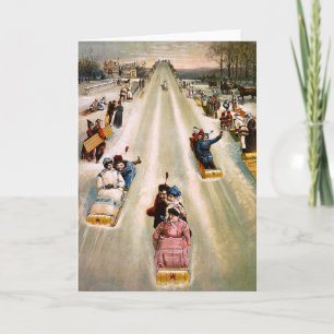 Viktorianisches Sledding Hügel-Vintages Feiertagskarte