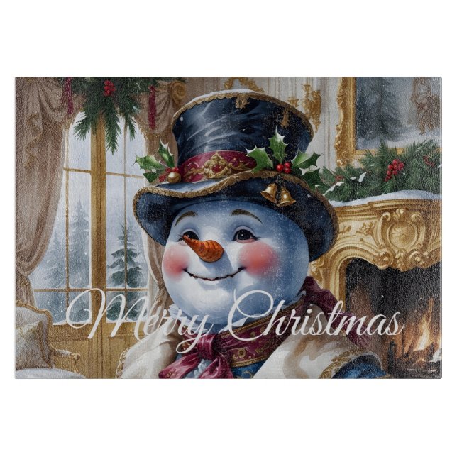 Viktorianisches Snowman Weihnachtsdesign Schneidebrett (Vorderseite)