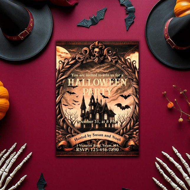 Viktorianisches Spuk Haus Gotisches Halloween-Part Einladung (Victorian Haunted House Gothic Halloween Party Invitation)