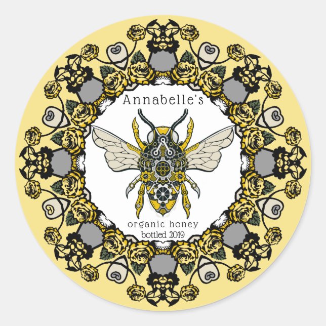 Viktorianisches Steampunk Bee Honey Label Runder Aufkleber (Vorderseite)