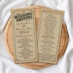 Viktorianisches Steampunk-Hochzeitsprogramm Werbekarte