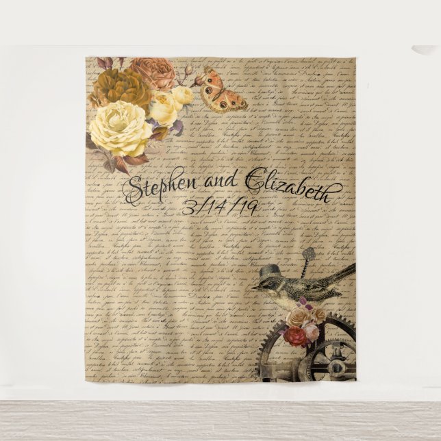 Viktorianisches Steampunk-Kulisse Gear Floral Wandteppich (Vorderseite)