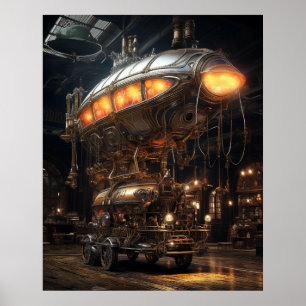 Viktorianisches Steampunk Library Antique Zeppelin Poster