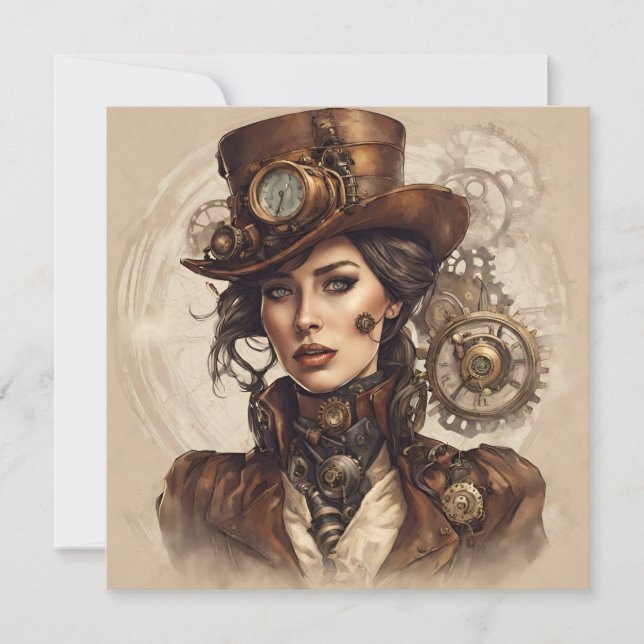 Viktorianisches Steampunk-Portrait einer Frau Einladung (Vorderseite)