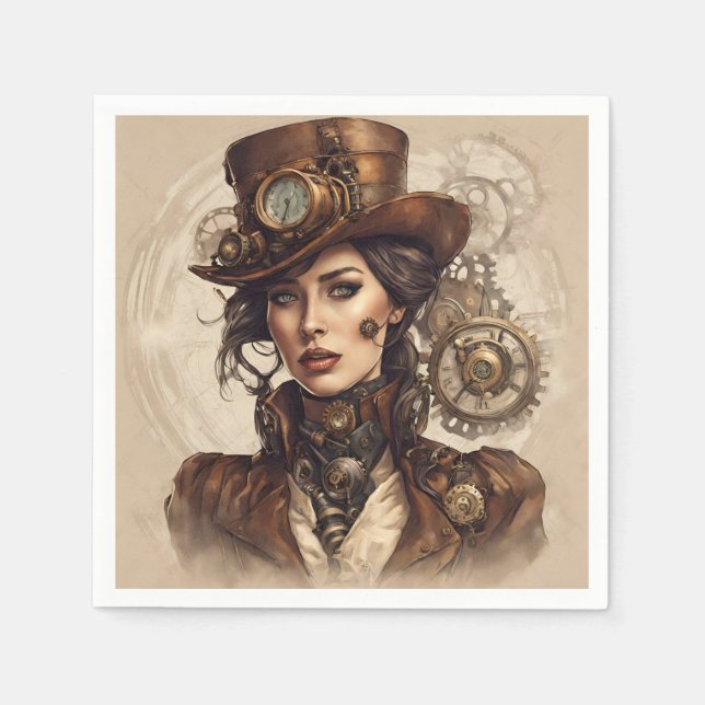 Viktorianisches Steampunk-Portrait einer Frau Serviette (Vorderseite)
