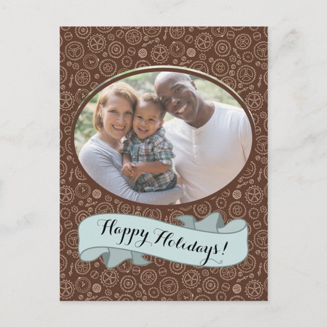 Viktorianisches Steampunkbrown & White Gears Zeich Postkarte (Vorderseite)