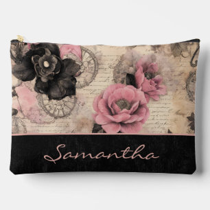 Viktorianisches Steampunkrosa und schwarzes Velvet Zubehörtasche